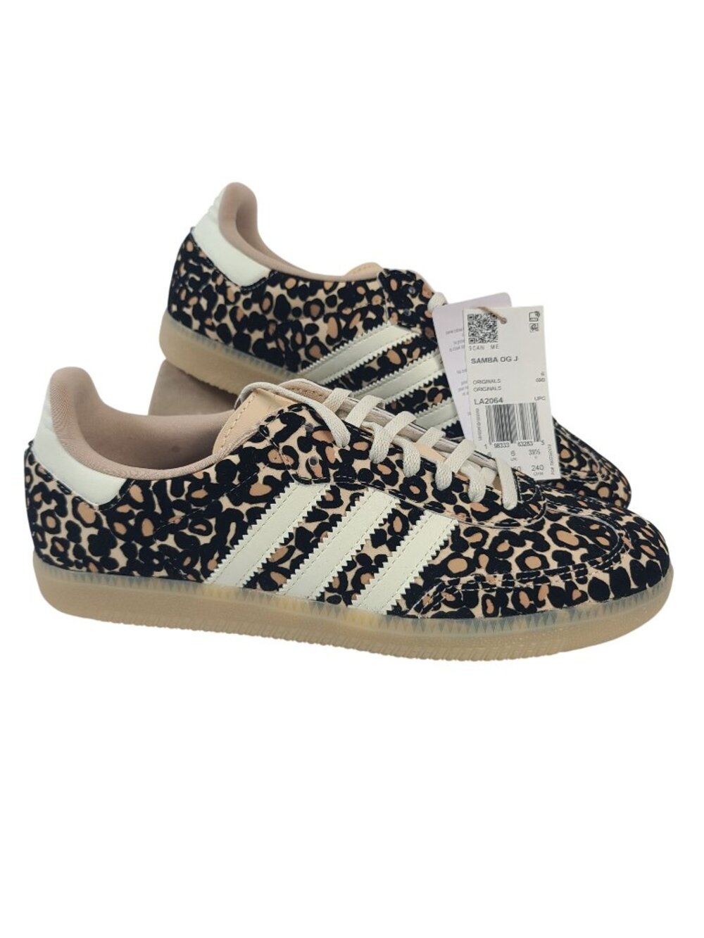 NEW Adidas Samba OG J Leopard Print Sneakers US 6.5 Women's Ivory Gum Sole